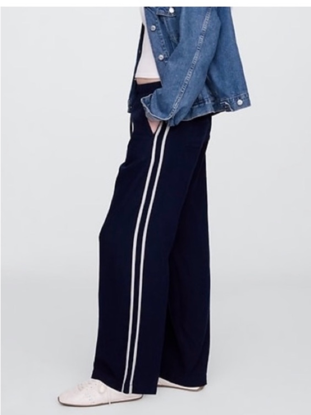 GAP Navy Wide-Leg Joggers with White Side Stripes